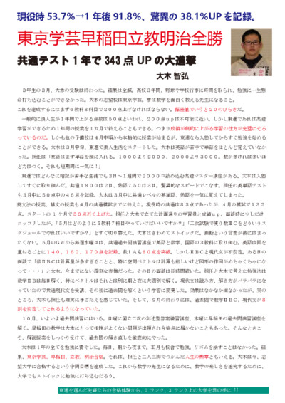 現役時53.7％→1 年後91.8％、驚異の38.1％UP を記録。 東京学芸 早稲田 立教 明治 全勝